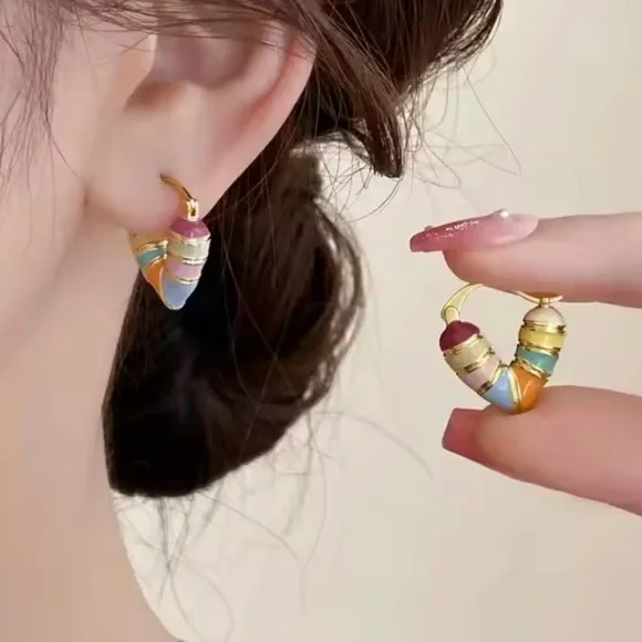 Colorful Gold-Tone Hoop Earrings - Picture 2 of 3